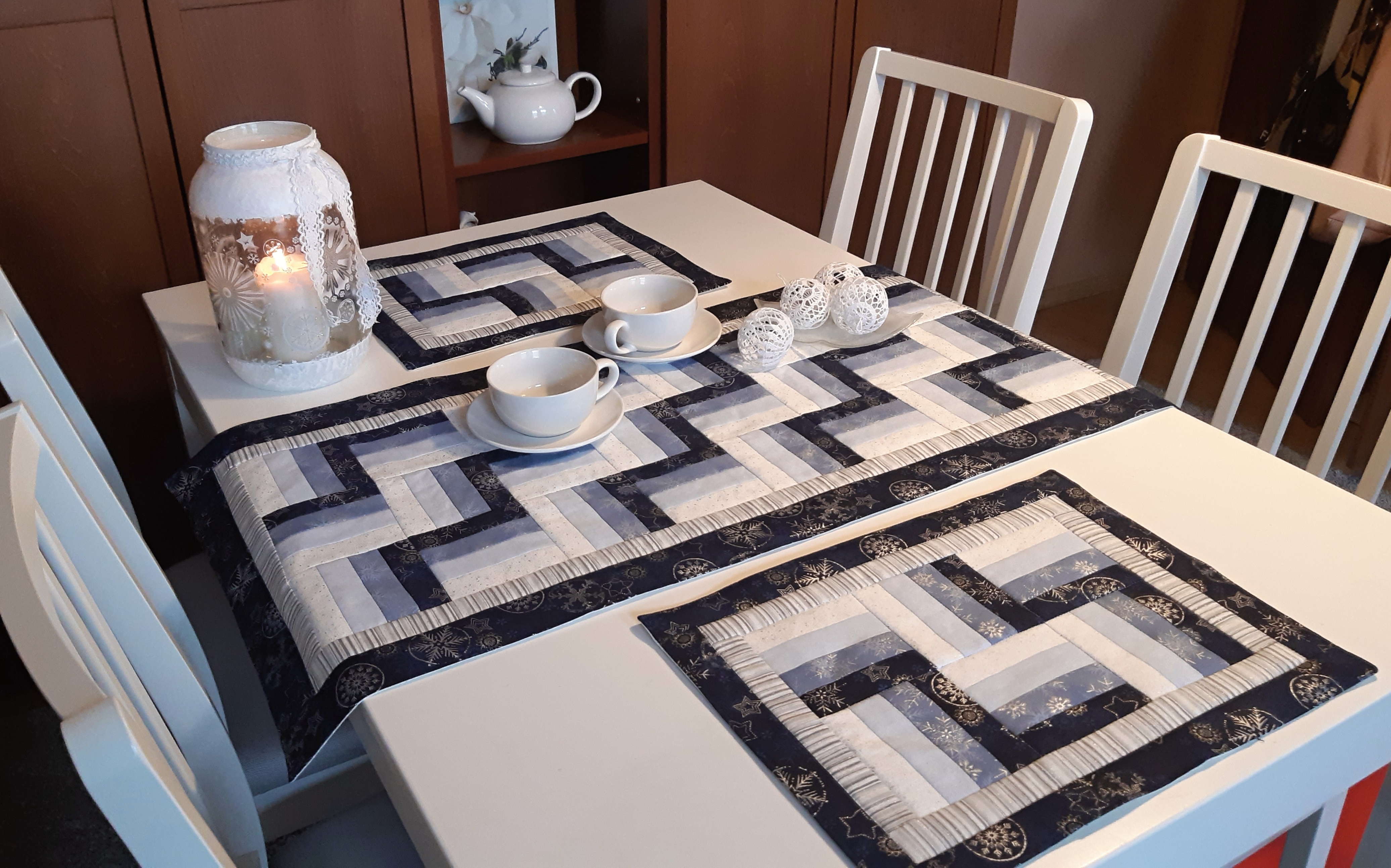 Šálový ubrus - Rail Fence 1.červený